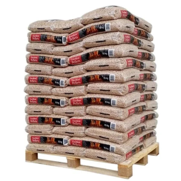 Uitstekende pellets – palletwagen 65 zakken houtpellets (15 kg/zak)